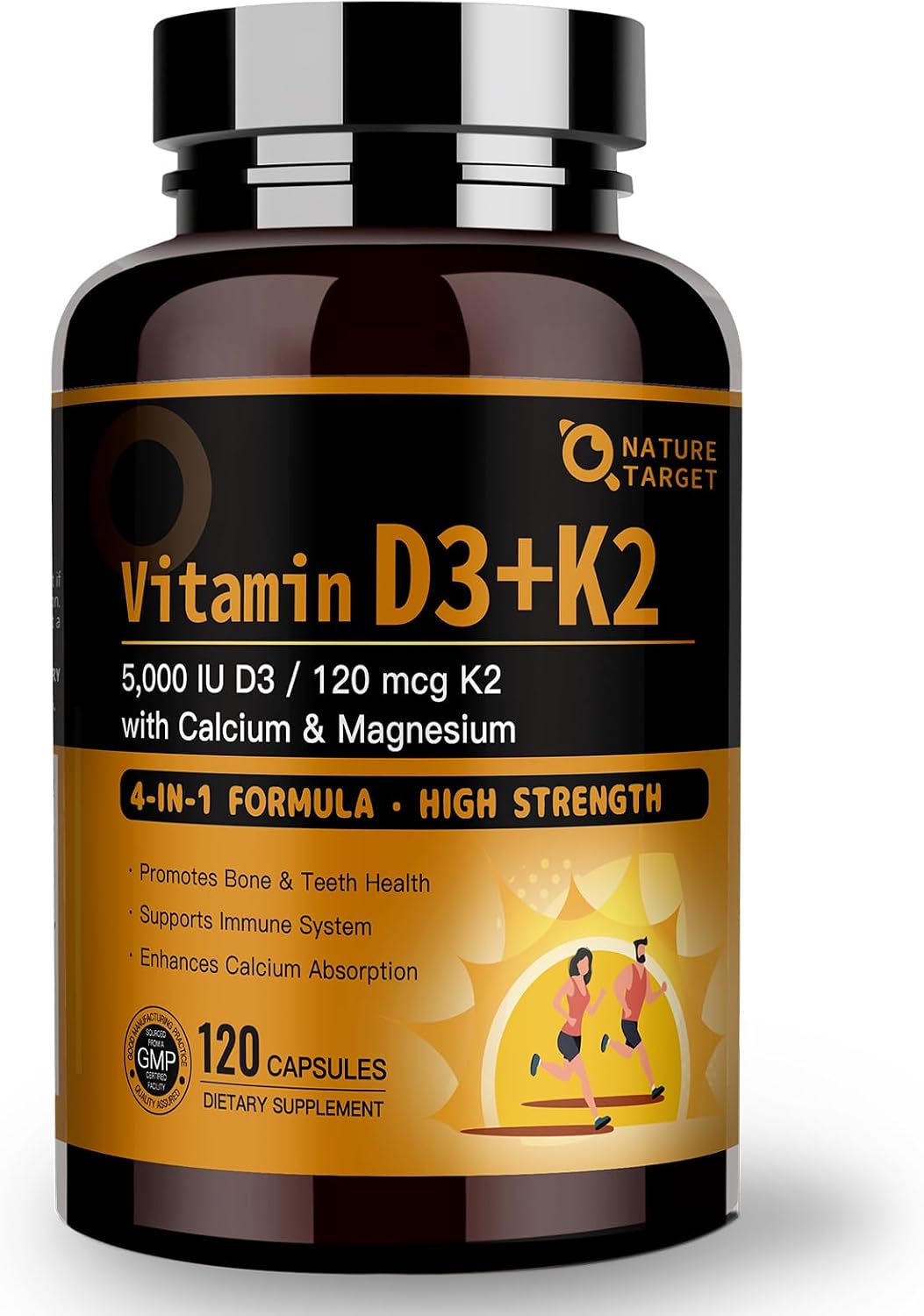 NATURE TARGET Vitamin D3 K2 with Calcium & Magnesium - Maximum Strength 4-in-1, 120 Capsules - görsel 1