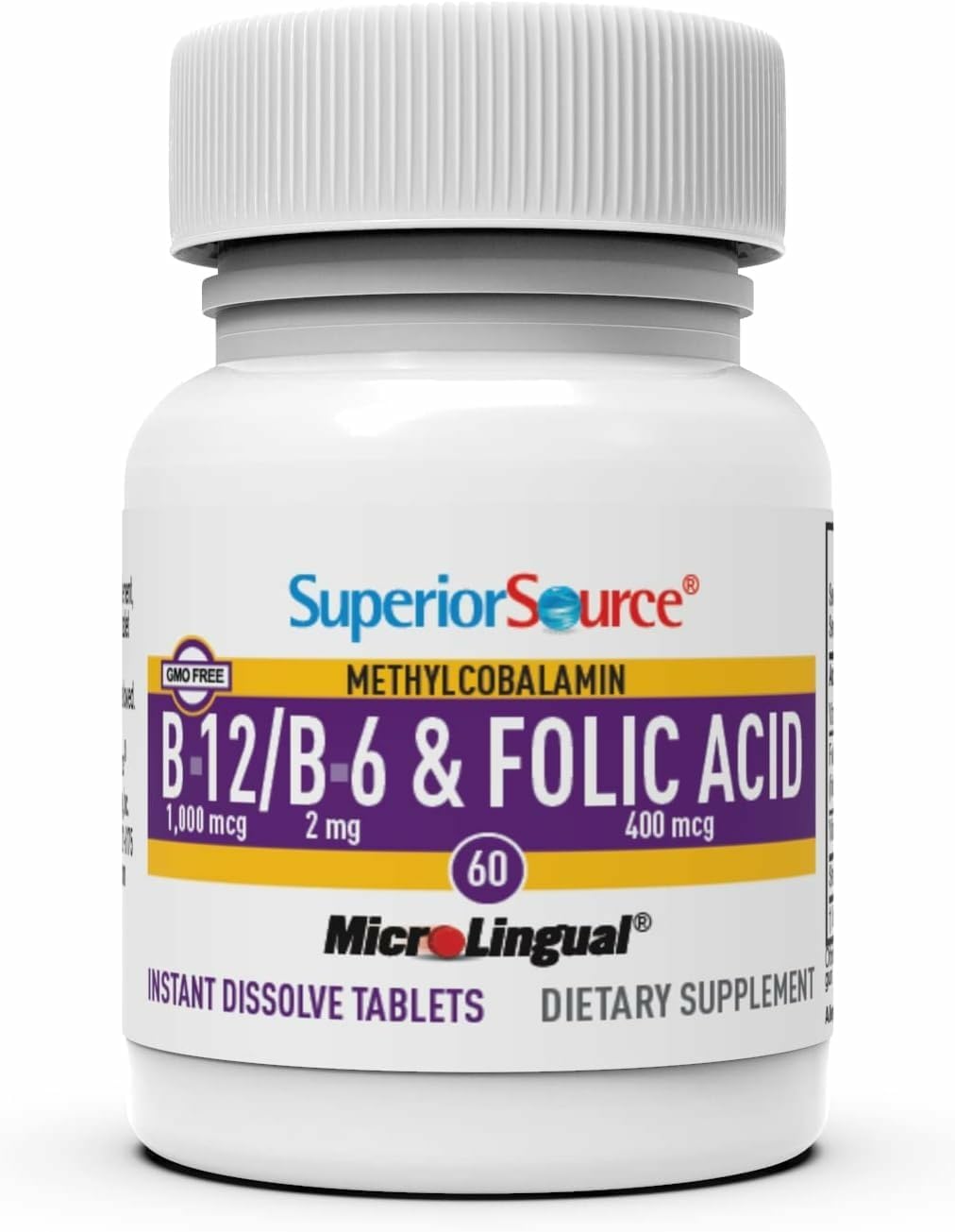 Superior Source No Injection Vitamin B12 Methylcobalamin 1000 µg with B6 & Folic Acid, 60 Sublingual Tablets - görsel 4