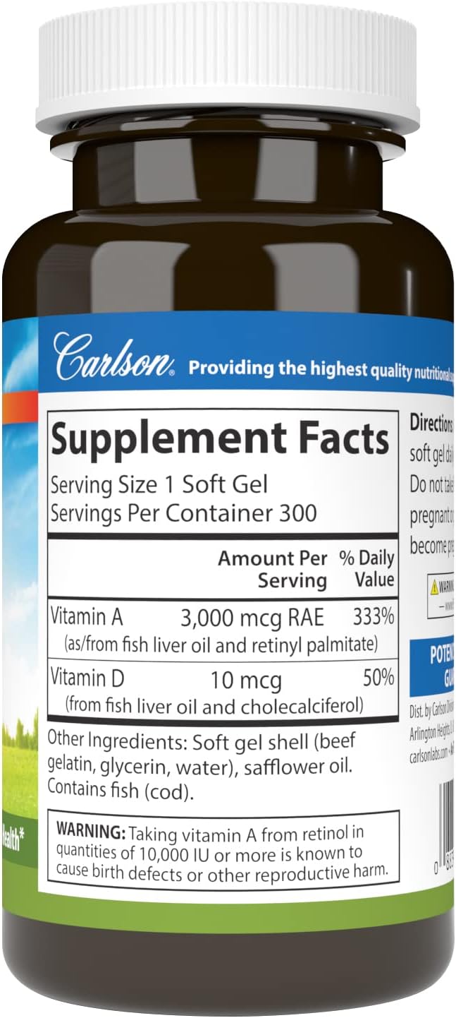 Carlson A & D, 10,000 IU Vitamin A & 400 IU Vitamin D3, 300 Soft Gels - görsel 2