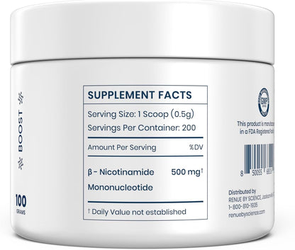 Renue By Science NMN Powder - 100g Pure Crystalline Nicotinamide Mononucleotide, Sublingual Fast-dissolving