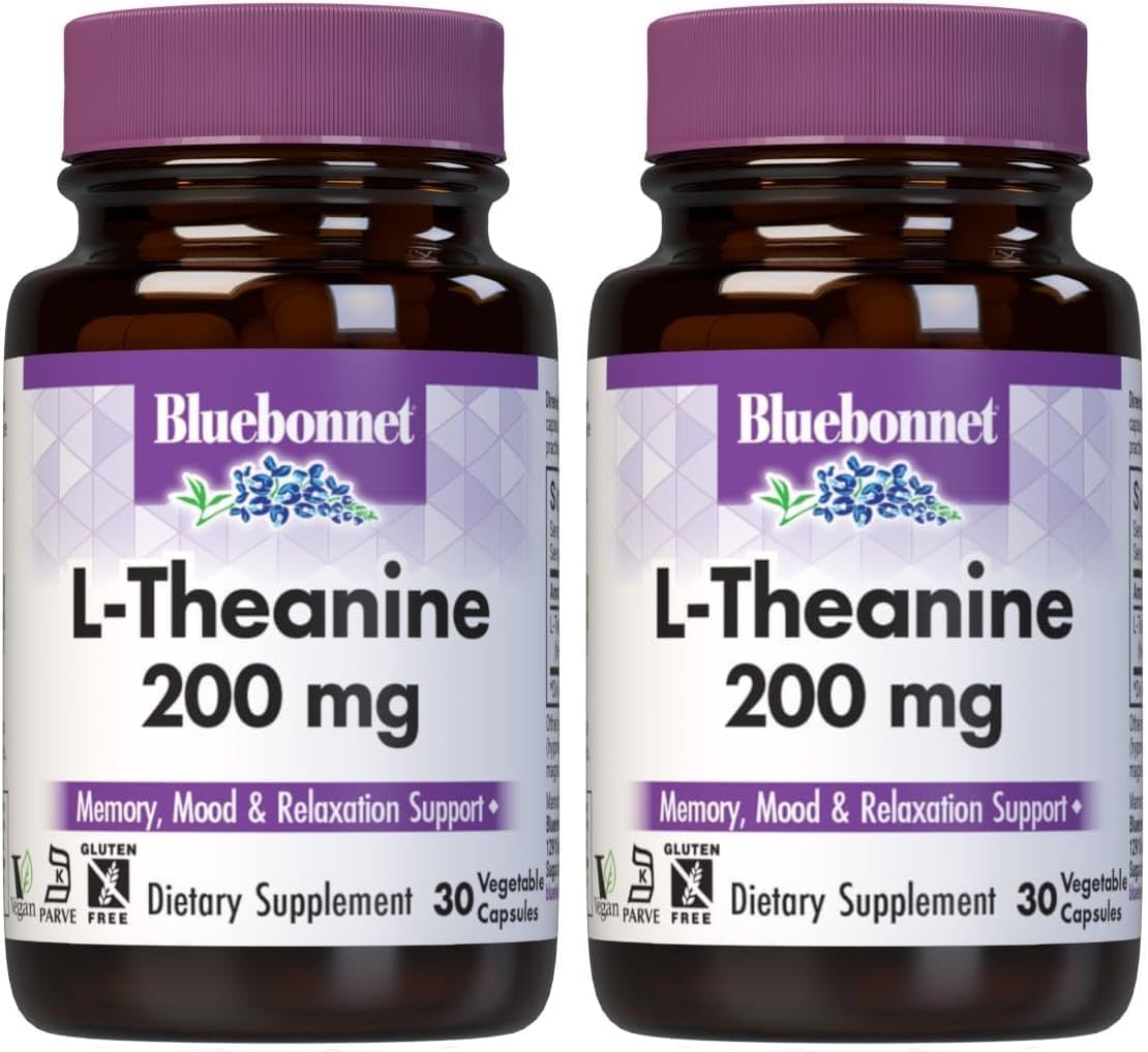 BlueBonnet L-Theanine 200mg Daily Nootropic Promotes Relaxation for Women & Men* - Free Form Amino Acid L Theanine Supplement - Non-GMO, Vegan, Gluten-Free - 30 Vegetable Capsules - görsel 4