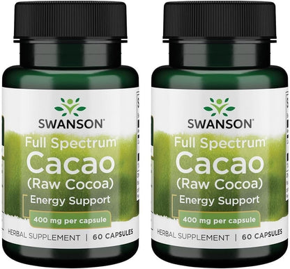 Swanson Full Spectrum Cacao (Raw Cocoa) - Herbal Supplement for Gentle Energy Support - 400 mg, 60 Capsules