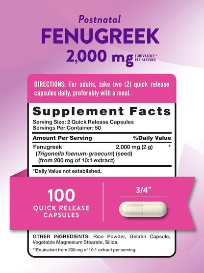 Nature's Truth Fenugreek 2000 mg Supplements, 100 Capsules
