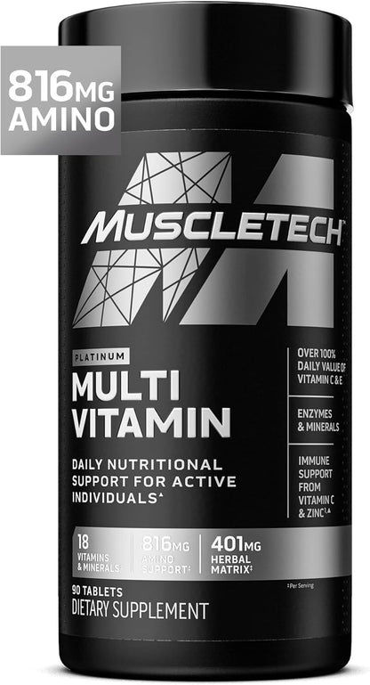 MuscleTech Platinum Multivitamin - Daily Multivitamin Supplement for Immune Function - 18 Vitamins & Minerals - 90 Capsules