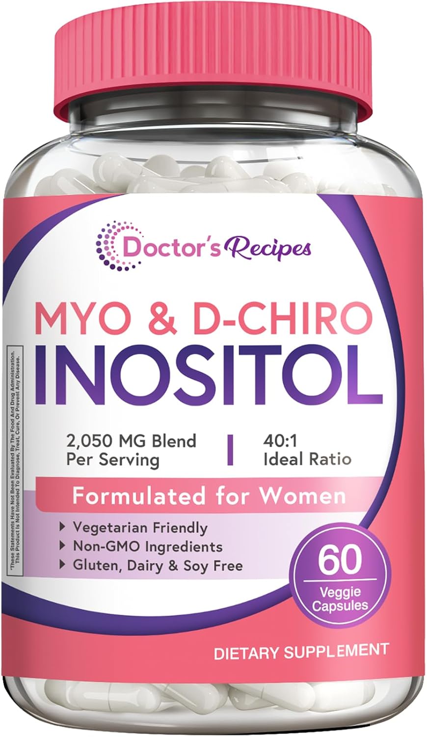Doctor's Recipes Inositol Supplement for Women, 40:1 Myo-Inositol & D-Chiro Inositol, 2050mg per Serving, 60 Vegan Capsules - görsel 1