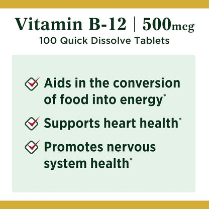 Nature's Bounty Vitamin B12 500 mcg Microlozenges, 100 Lozenges (Pack of 2)