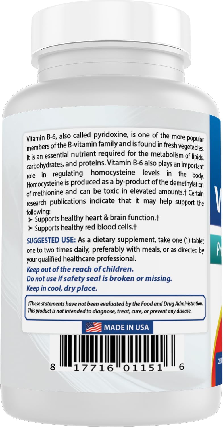 Best Naturals Vitamin B6 50 mg, 250 Tablets - görsel 7