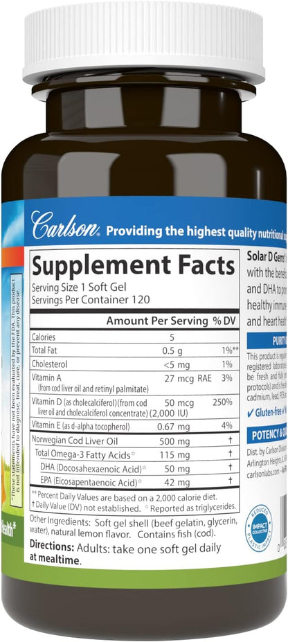 Carlson Labs Solar D Gems Vitamin D3, 2000 IU, 120 Softgels