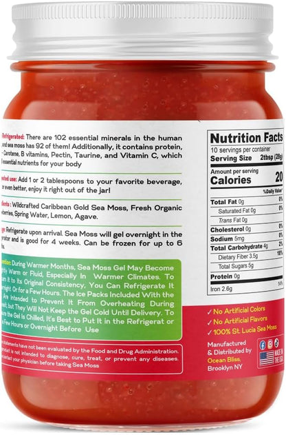 Wildcrafted Sea Moss Gel – Organic Strawberry, 454 g