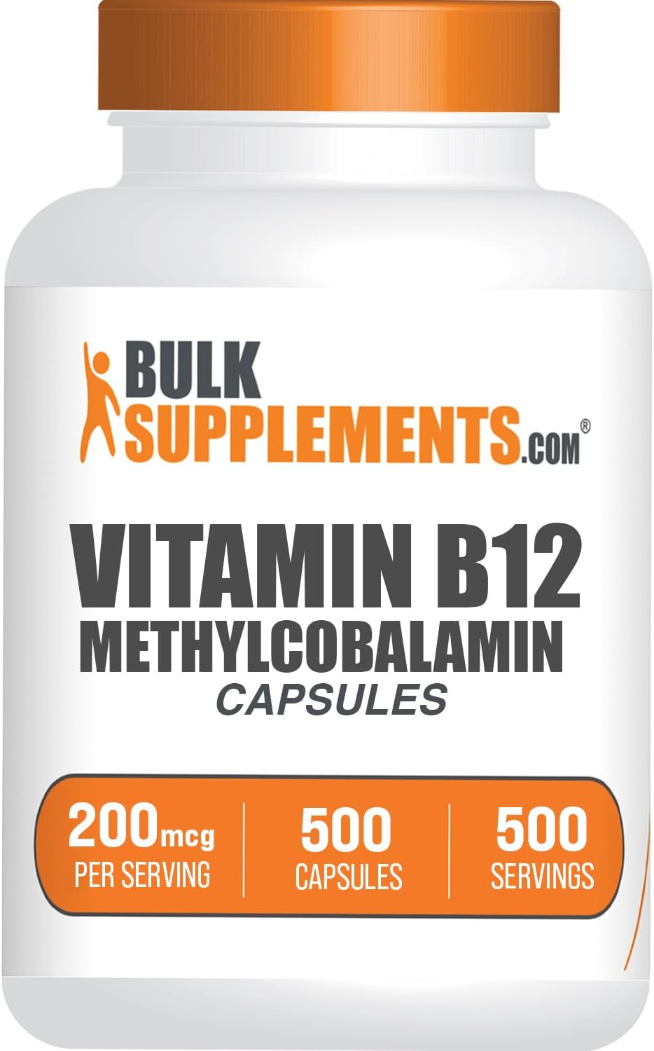 BulkSupplements.com Vitamin B12 Methylcobalamin Capsules (200mcg, 500 Capsules) - görsel 1