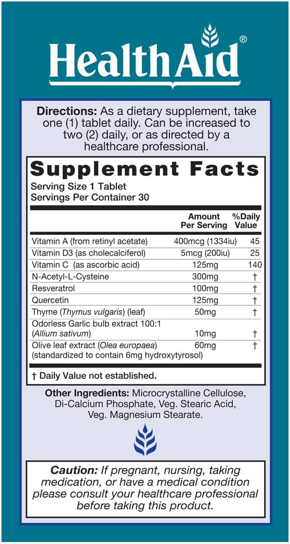 HealthAid LungForte 30 Tablets – Daily Antioxidant Lung Support with NAC, Resveratrol, Olive Leaf, Thyme & Vitamins A, C & D3 - görsel 4
