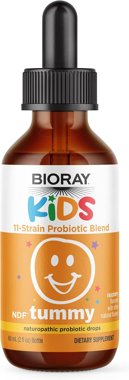 BIORAY Kids NDF Tummy - Raspberry - 60 ml - 11-Strain Probiotic Blend with NDF Chlorella