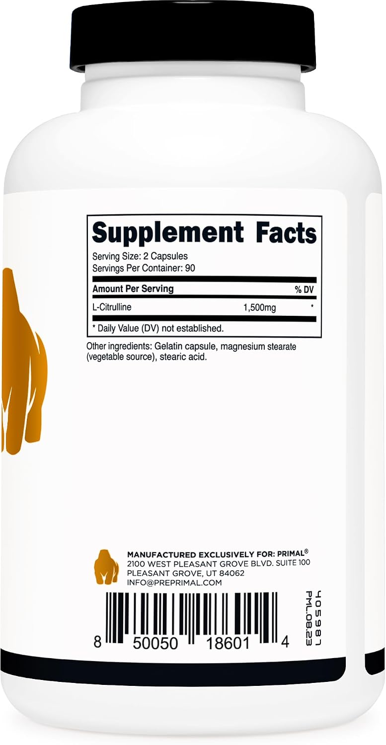 Primal L-Citrulline Capsules (180 Capsules, 1,500 mg Per Serving) - görsel 4