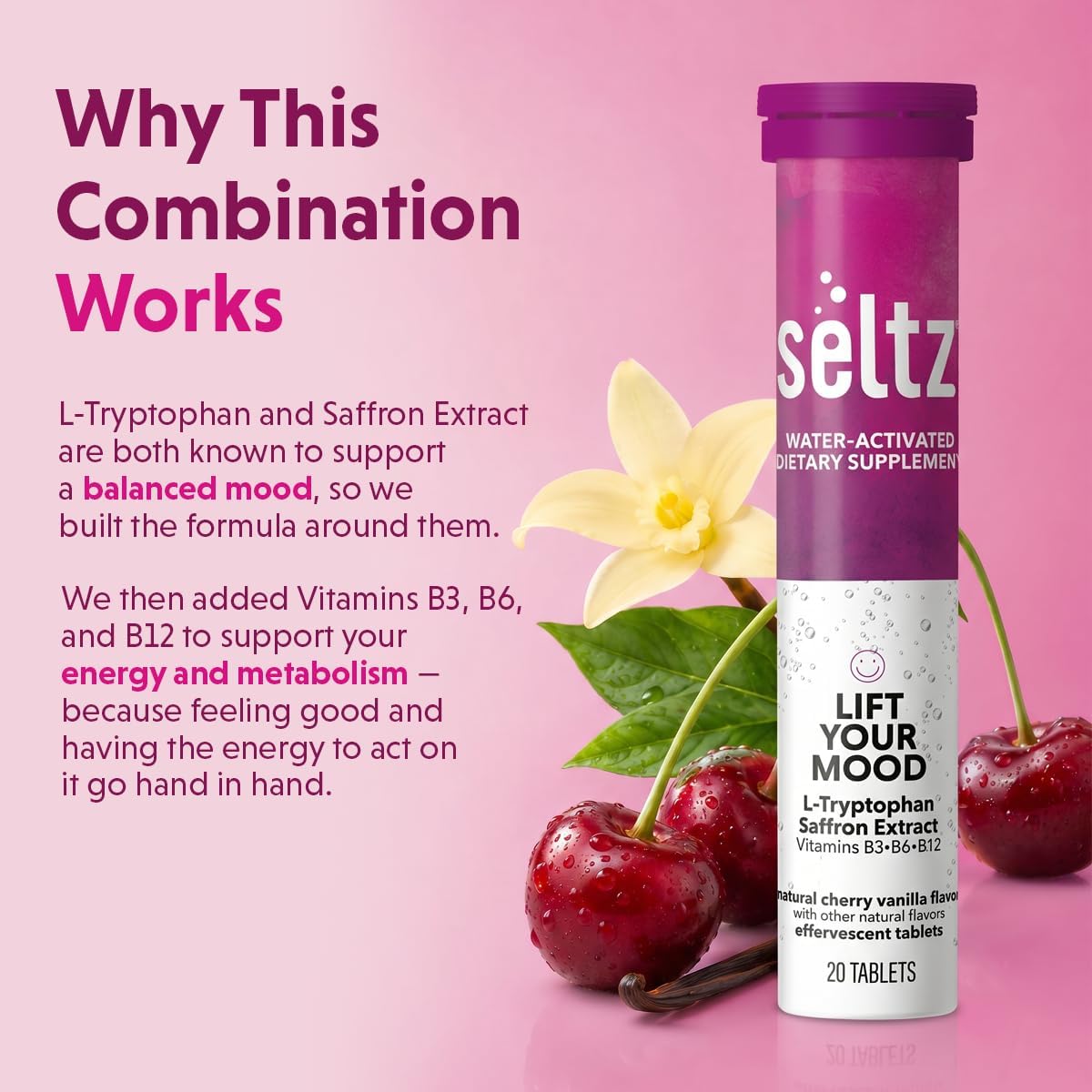 Seltz Mood Support Drink Tablets, Cherry Vanilla, 120 Tablets (6 Pack) - görsel 3