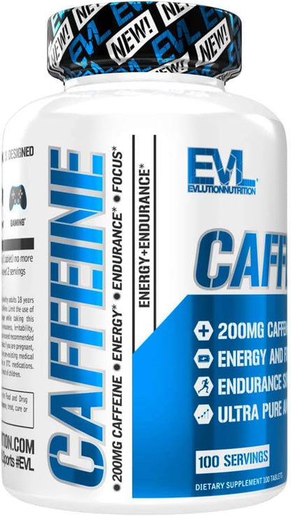 Evlution Nutrition Caffeine Tablets - 200mg per Serving - 100 Tablets