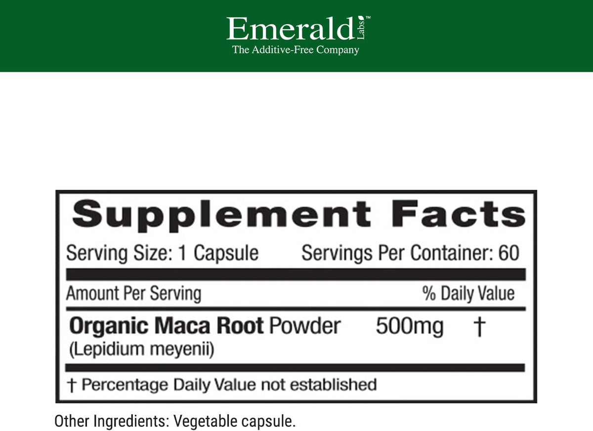 Emerald Laboratories Maca Root - 100% Pure Peruvian Maca Root, 60 Vegetable Capsules – Image 2