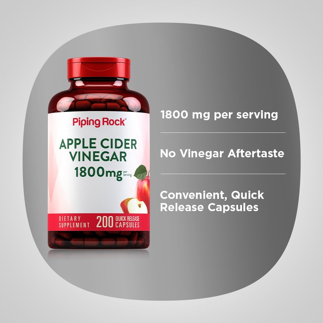 Piping Rock Apple Cider Vinegar Capsules 1800 mg, 200 Capsules - görsel 4