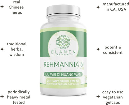 Liu Wei Di Huang Wan, Rehmannia 6, Six Flavour Rehmannia, 100 Vegetable Capsules