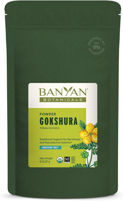 Banyan Botanicals Gokshura Powder – Organic Gokshura Fruit (Tribulus Terrestris) Powder – Men's Vitality Supplement – Supports Urinary Health – 227 g – Non-GM Sustainably Sourced Vegan