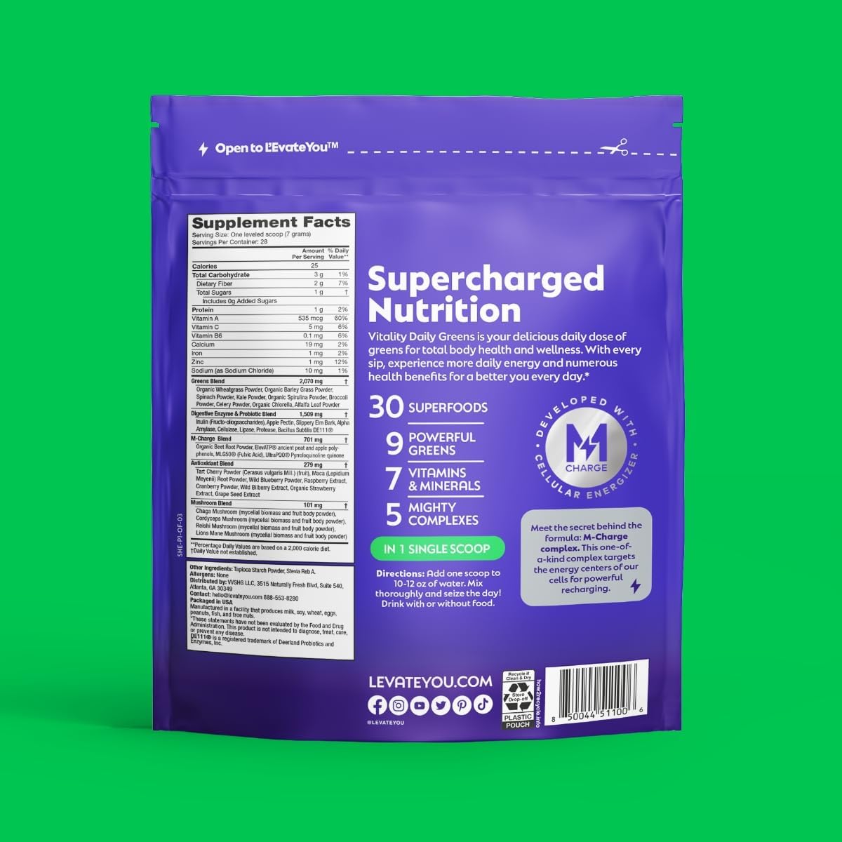 L'Evate You Vitality Daily Greens Powder – 30 Superfoods & 9 Greens (28 Servings) - görsel 5