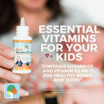 Raise Them Well Vitamin D and K Drops for Bone and Teeth Health, 365 Servings, 10 ml