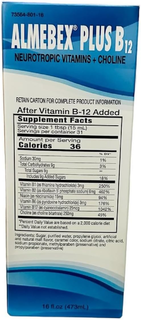 Almebex Plus B12, Neurotropic Vitamins and Choline, 473 ml - görsel 1
