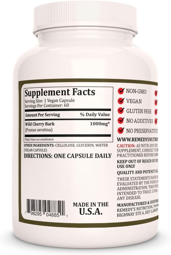 Wild Cherry Bark | 1,000 mg, 60 Vegan Capsules – Remedy's Nutrition - görsel 2