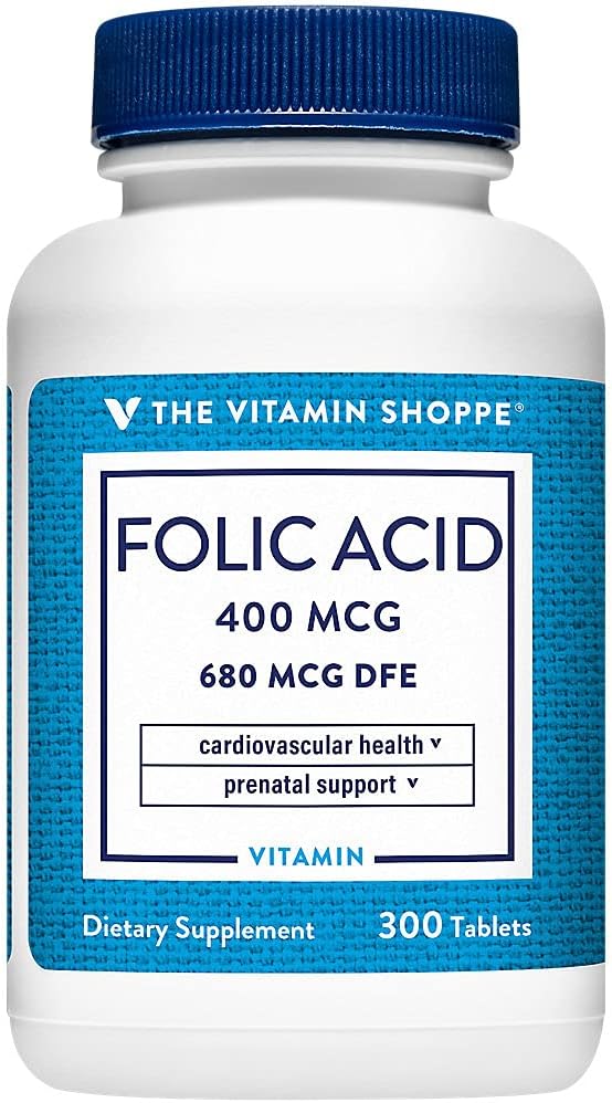 The Vitamin Shoppe Folic Acid 400mcg – Supports Maternal Tissue Growth (300 Tablets) - görsel 1