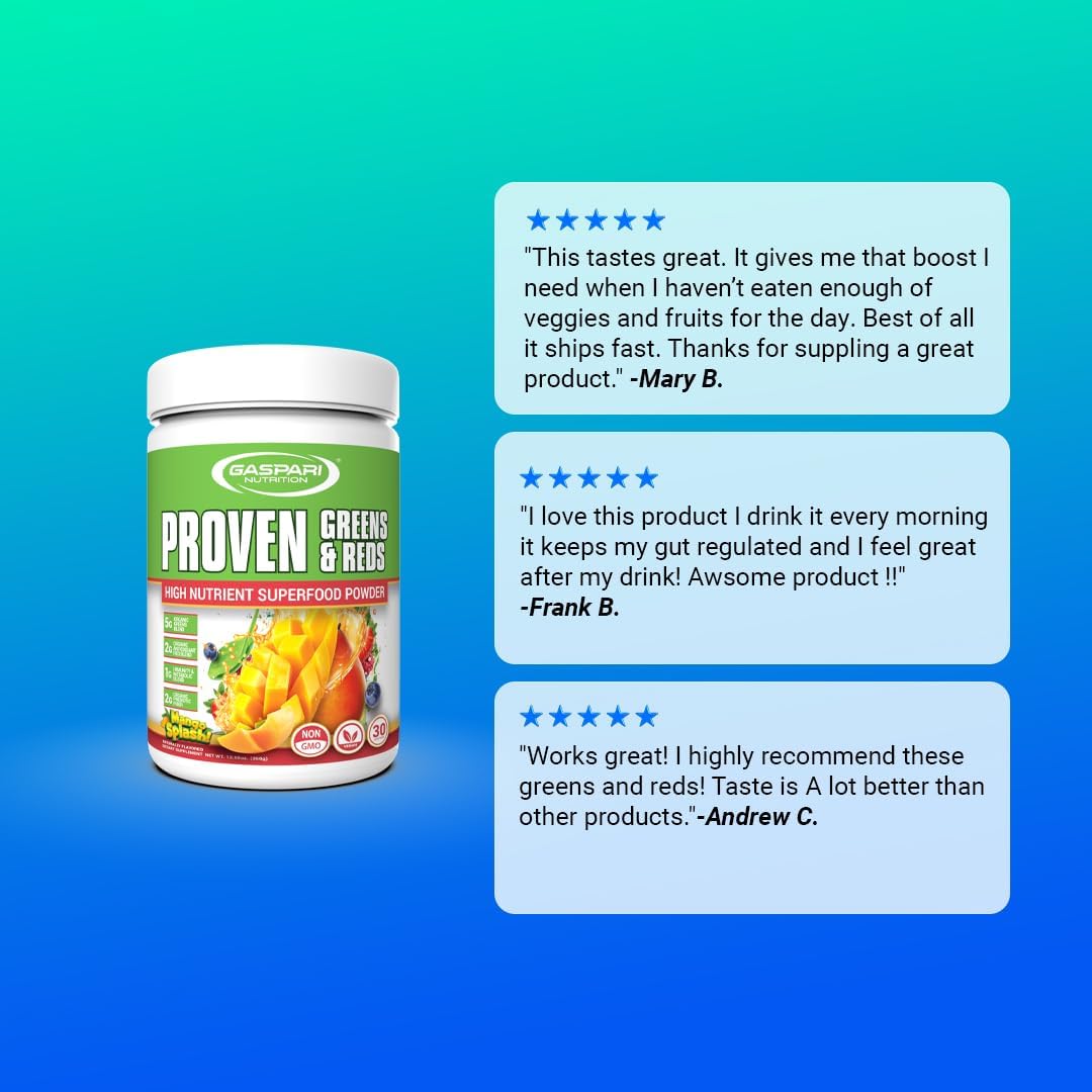 Gaspari Nutrition Greens and Reds: Organic Superfood Powder, Immune Support, Probiotics and Fibre, Vegan and Non-GMO (30 Servings, Mango Splash) - görsel 7