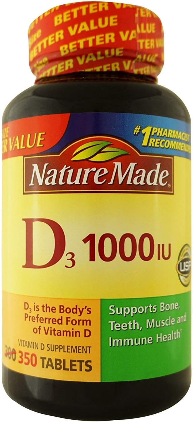 Nature Made Vitamin D3 Food Supplement Tablets, 1000 IU, 350 Count - görsel 1