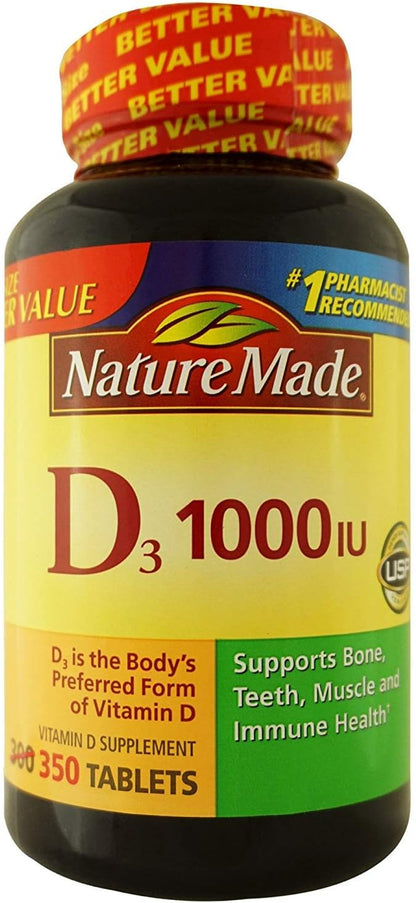 Nature Made Vitamin D3 Food Supplement Tablets, 1000 IU, 350 Count