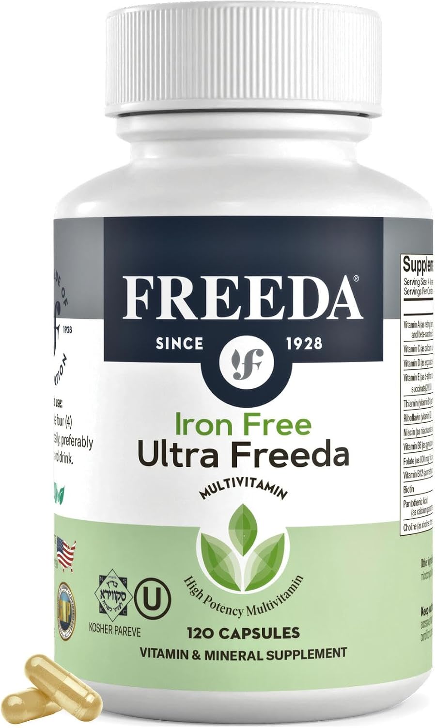 Freeda Maximum Strength Multivitamin – High Potency Daily Supplement for Active Adults – Iron Free – 120 Capsules - görsel 1