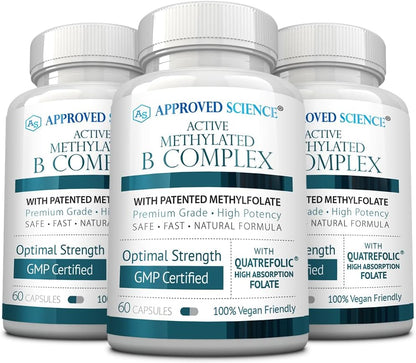 Approved Science Methylated B Complex – Bioactive B Vitamins with 5-MTHF, Methylcobalamin, P5P – 180 Capsules (3-Pack)