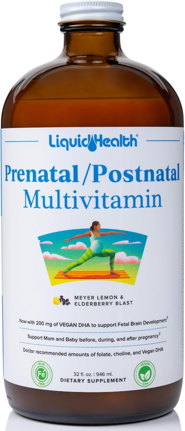 LIQUIDHEALTH Prenatal/Postnatal Liquid Multivitamin with Real Folate - Made in the USA, Vegan, Sugar-Free, Non-GMO (2 Pack) - görsel 6