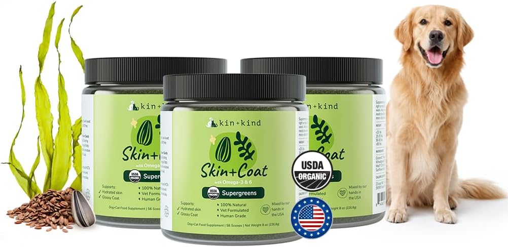 kin+kind Skin and Coat Supplement for Dogs & Cats – USDA Organic, Vet-Formulated – 3 Pack (3x227g) - görsel 1