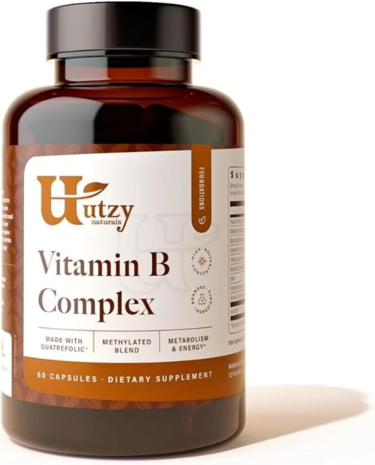 Utzy Naturals Vitamin B Complex | Contains All 8 Essential B Vitamins | with Choline and Inositol | 60 Capsules - görsel 1