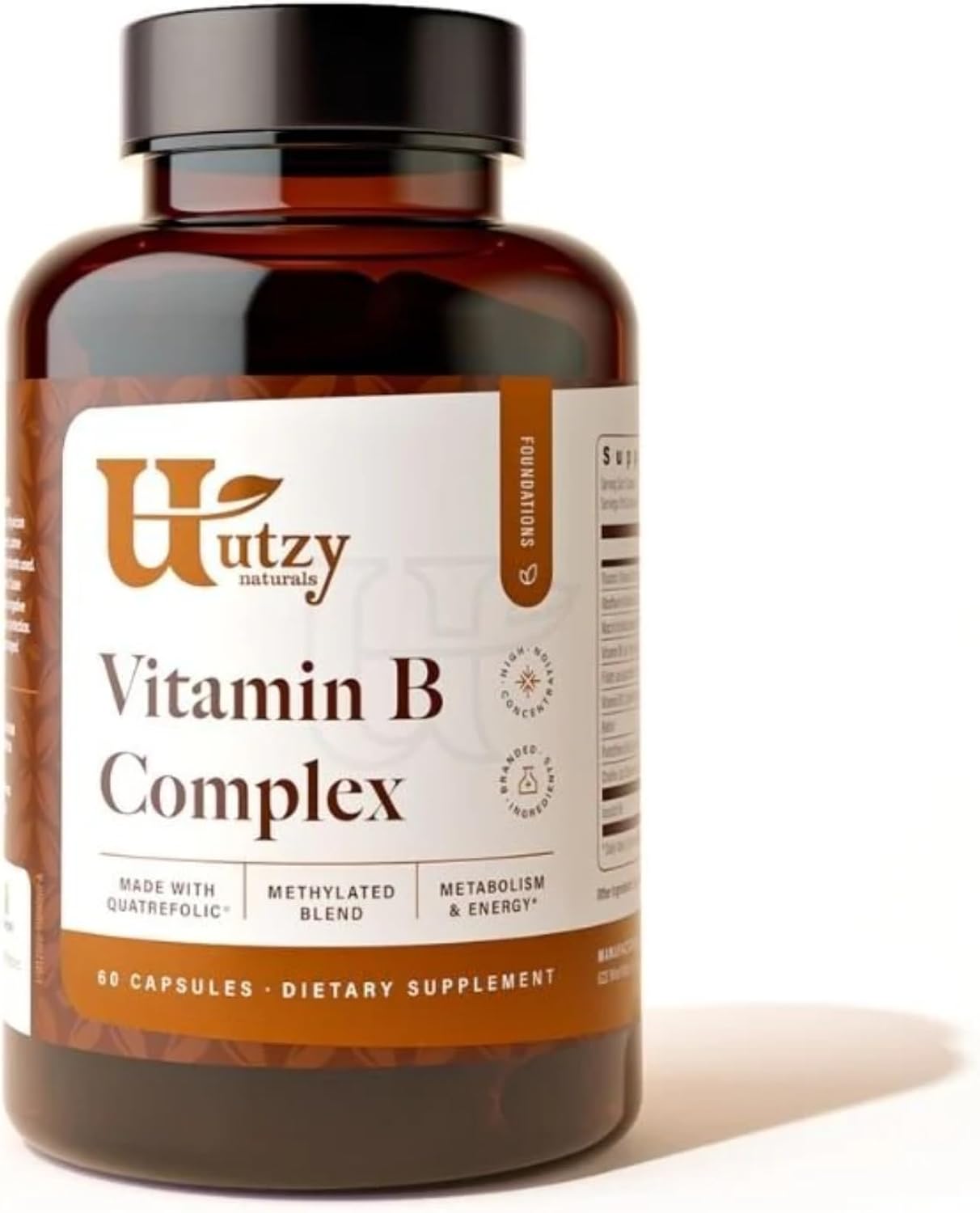 Utzy Naturals Vitamin B Complex | Contains All 8 Essential B Vitamins | with Choline and Inositol | 60 Capsules - görsel 1