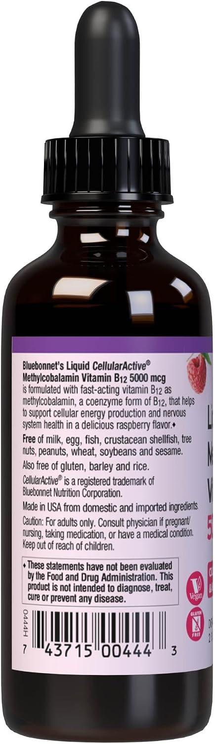 Bluebonnet Liquid Methylcobalamin Vitamin B12 5000 mcg - Active Coenzyme B12 Drops, Vegan, Gluten-Free, Raspberry Flavour, 59 ml - görsel 8