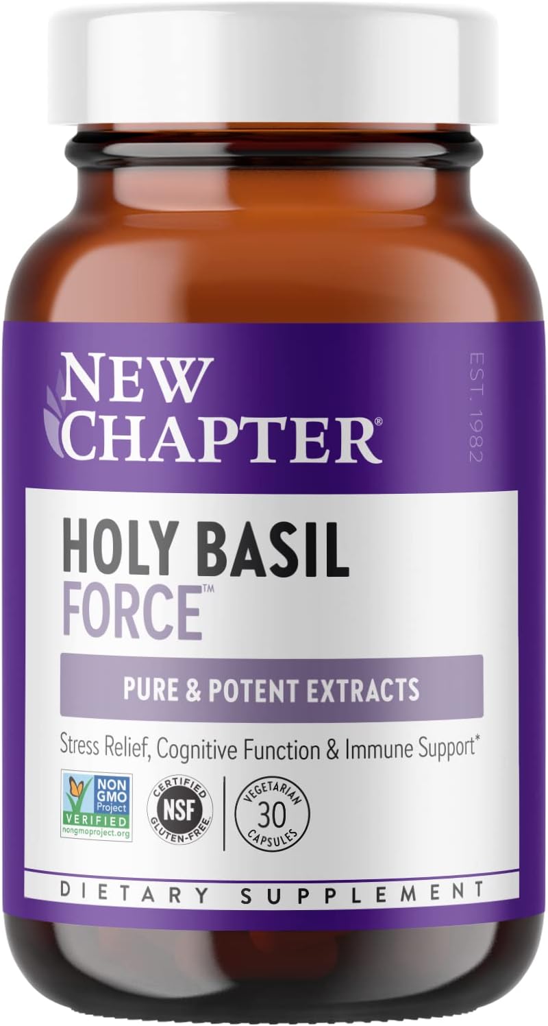 New Chapter Holy Basil Force Stress Support Supplement - Supercritical Holy Basil - 30 Vegetarian Capsules - görsel 1
