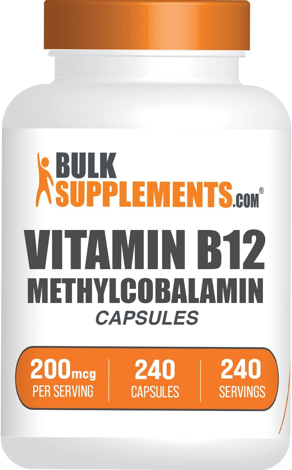 BulkSupplements Vitamin B12 Methylcobalamin Capsules, 200 mcg, 240 Capsules - görsel 1