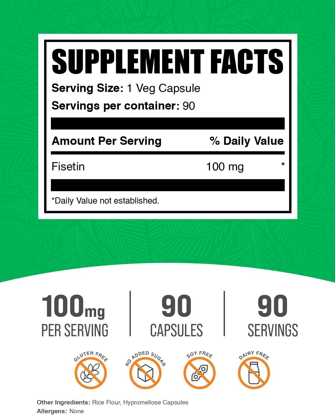 BulkSupplements Fisetin Capsules - 100mg Antioxidant Food Supplement, Vegan & Gluten-free, 90 Capsules - görsel 2