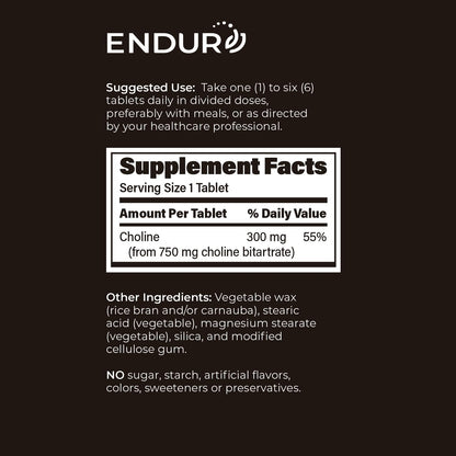 Endur Choline L(+) Bitartrate 300 mg Sustained Release Tablets (200 Count)