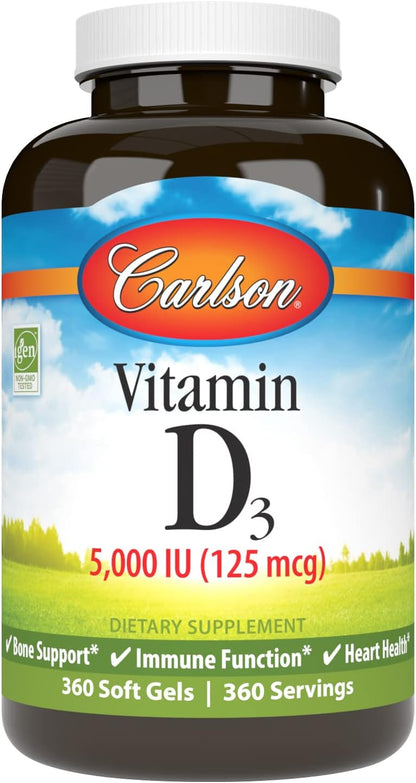 Carlson Labs Vitamin D3 5000 IU Soft Gels, 120 Soft Gels