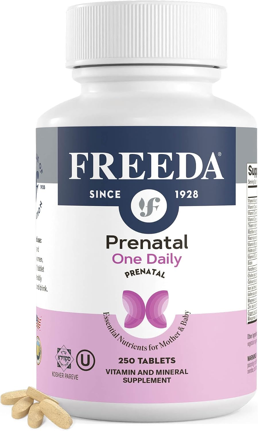 FREEDA Prenatal Vitamin – Kosher Prenatals – Prenatal Vitamins with Iron, Folic Acid, Choline, Vitamin D – One Daily Pre-Natal Multivitamin Support for Pregnant & Lactating Women (250 Tablets) - görsel 1