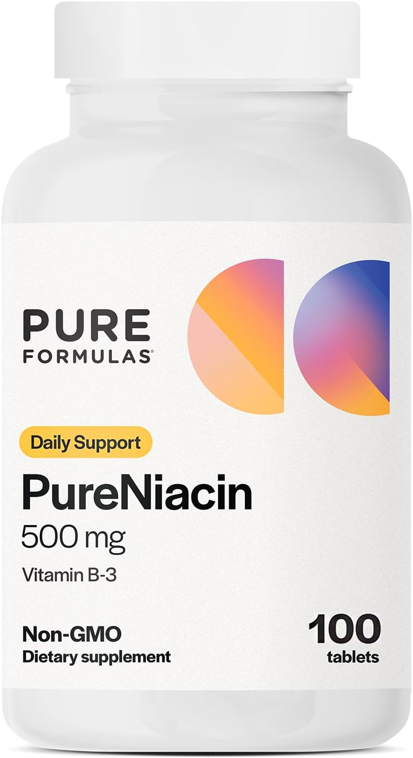 PureFormulas Pure Niacin - Vitamin B3, 500 mg Immediate-Release Niacin - Nicotinic Acid 100 Tablets - Non-GMO - görsel 1