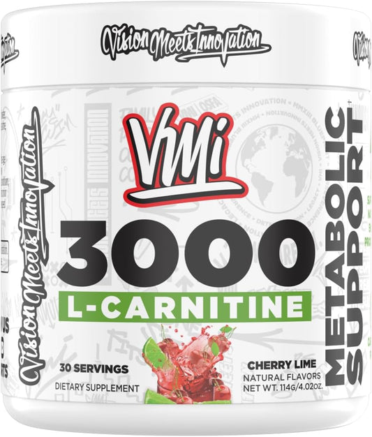 VMI Sports L-Carnitine 3000 Powder – 3000 mg, Cherry & Lime Flavour, 30 Servings