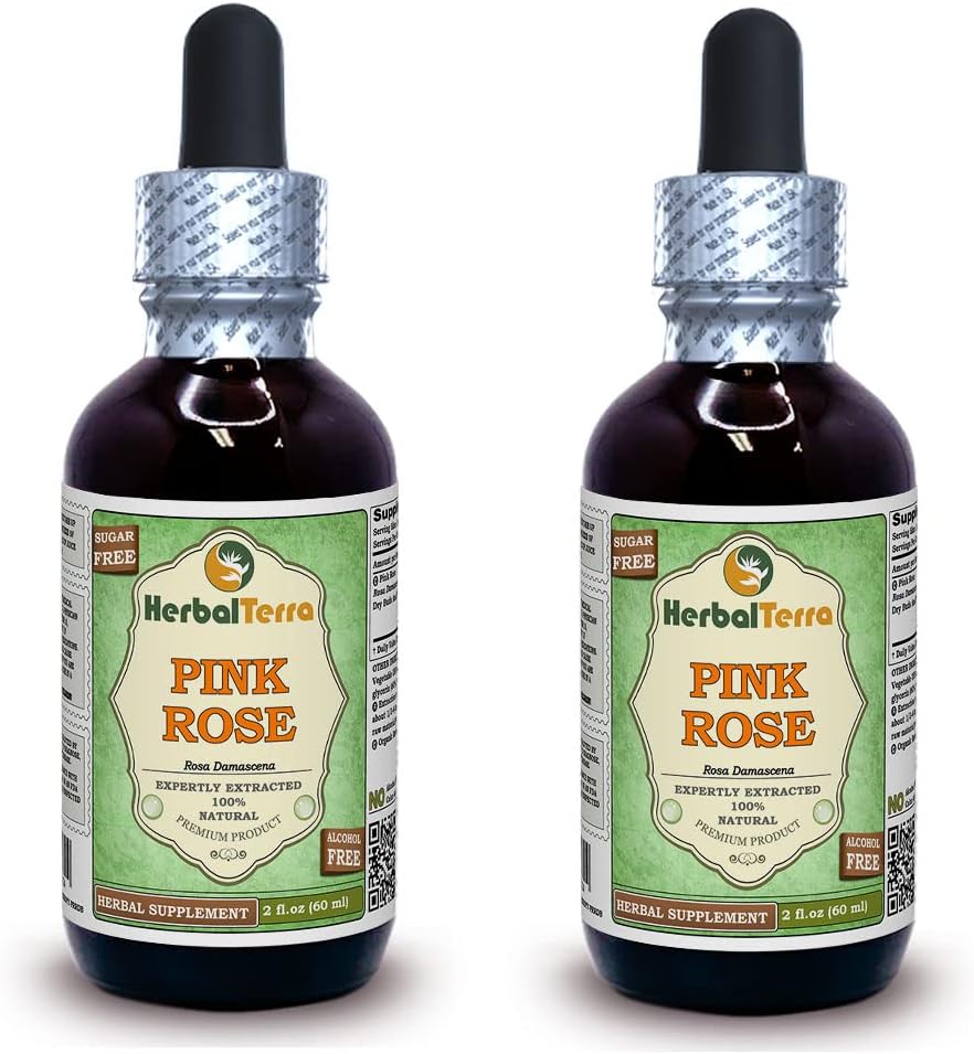 Pink Rose (Rosa damascena) Glycerite, Dried Buds and Petals Alcohol-Free Liquid Extract (Brand Name: HerbalTerra) 5x2 fl.oz (5x60 ml) - görsel 4