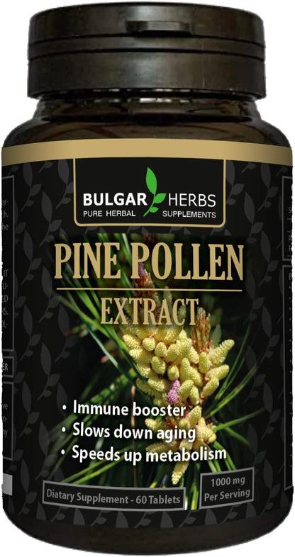 Bulgar Herbs Raw Organic Pine Pollen Tablets – Wild Mountain Harvest, Cell Wall Cracked, 60 Tablets
