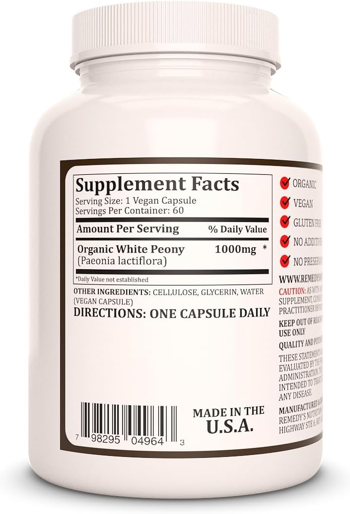 White Peony - 1,000 mg, 60 Vegan Capsules - Herbal Dietary Supplement - Two-Month Supply - görsel 2