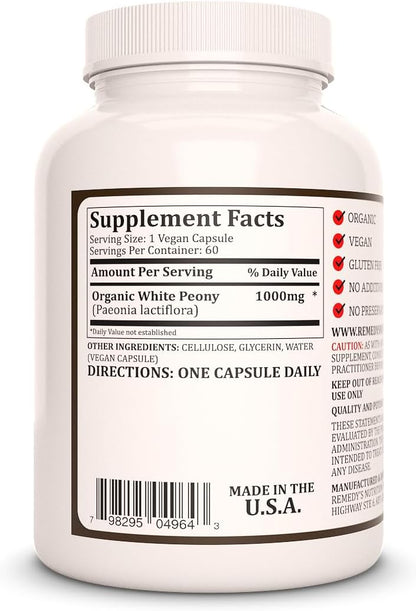 White Peony - 1,000 mg, 60 Vegan Capsules - Herbal Dietary Supplement - Two-Month Supply